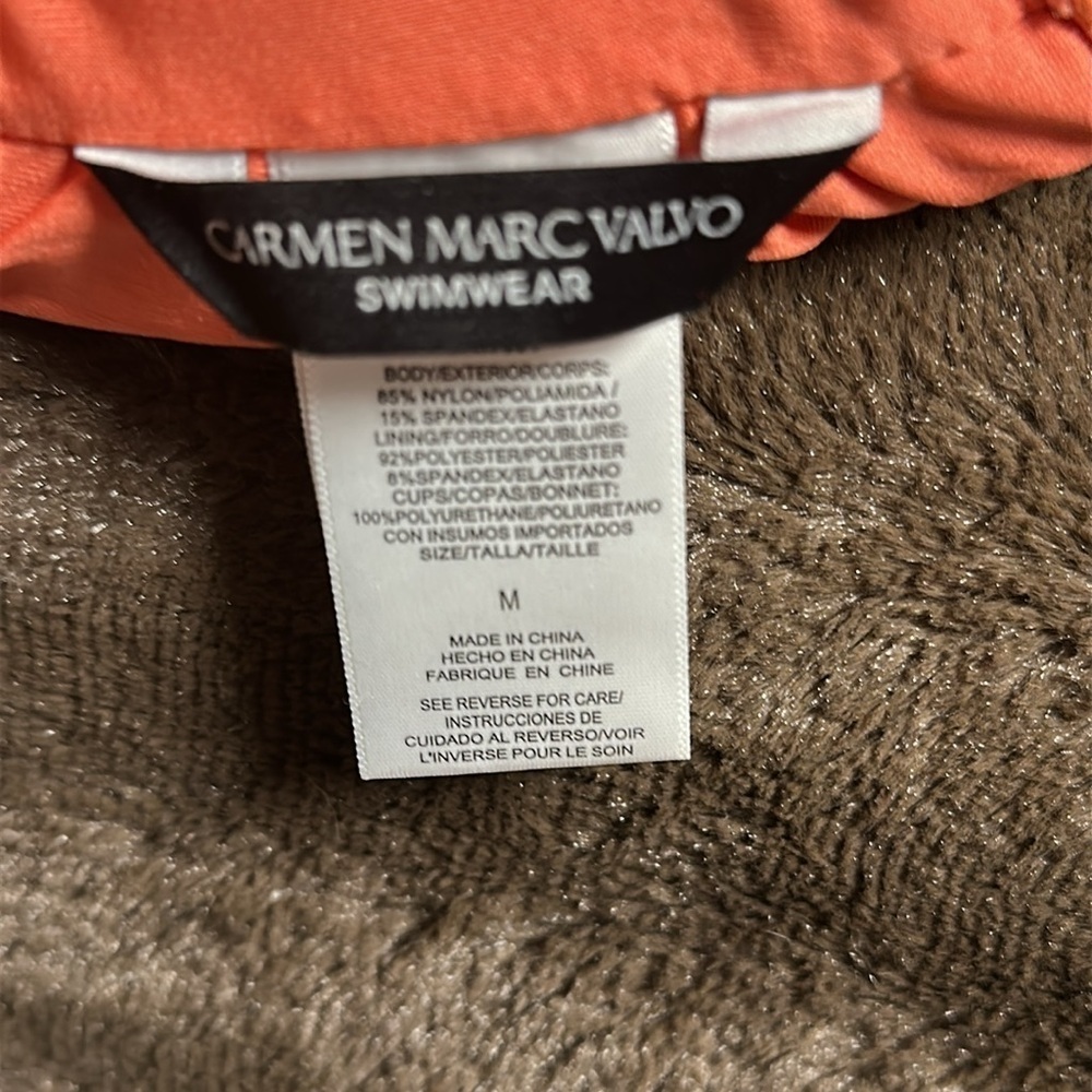 CARMEN MARC VALVO Ruffle Bandeau Bikini Set Sun Coral Sz Med - Picture 5 of 10